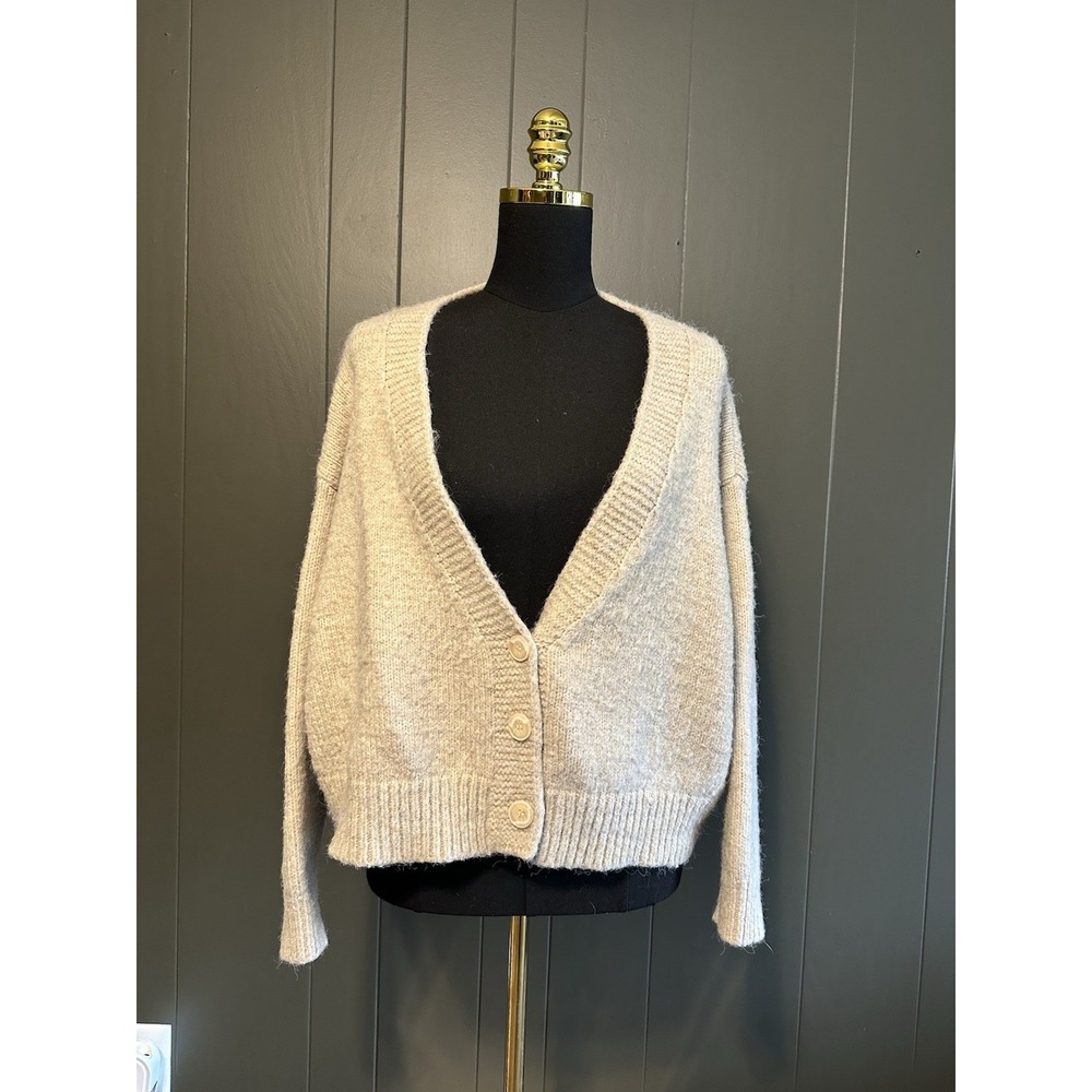 Nastygal Oversized Tan Beige Cropped Cardigan Knit L Large